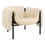 Puffy lounge chair, eggshell boucle - black grey steel