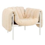 Sessel, Puffy Loungesessel, Bouclé Eierschale - Stahl cremeweiß, Weiß