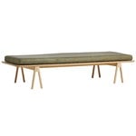 Woud Daybed Level, rovere laccato bianco - pelle verde muschio