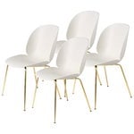 Dining chairs, Beetle chair, brass - alabaster white, set of 4, White