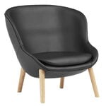 Sessel, Hyg Loungesessel, niedrig, Eiche - schwarzes Leder Ultra, Schwarz