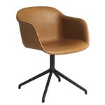 Office chairs, Fiber armchair, swivel base, cognac leather - black, Brown