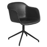 Fiber armchair, swivel base, black leather
