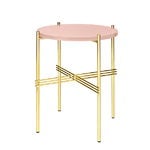 GUBI TS coffee table, 40 cm, brass - pink glass