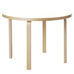 Tables de salle à manger, Table Aalto 90A, bouleau - stratifié blanc, Blanc