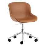Office chairs, Hyg chair with 5 wheels, swivel, aluminium - brandy leather Ultr, Brown