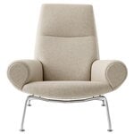 Fredericia Wegner Queen lounge chair, brushed chrome - light beige