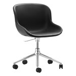 Chaises de bureau, Chaise pivotante Hyg à 5 roulettes, aluminium - cuir noir Ultra, Noir