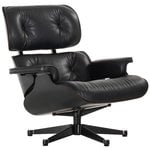 Nojatuolit, Eames Lounge Chair, uusi koko, musta saarni - musta nahka, Musta