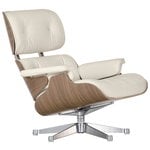Nojatuolit, Eames Lounge Chair, classic koko, valkolak. pähkinä- valk. nahka, Valkoinen