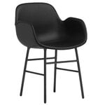 Chaises de salle à manger, Fauteuil Form, acier noir - cuir noir Ultra, Noir