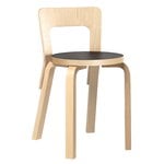 Dining chairs, Aalto chair 65, birch - black linoleum, Natural