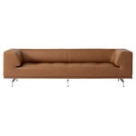 Sofas, Delphi 3-seater sofa, brushed aluminium - brown leather Max 91, Brown