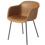 Dining chairs, Fiber armchair, tube base, cognac leather - black, Brown