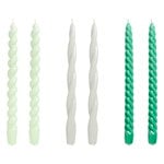 Candles, Long twist candles, set of 6, mint - light grey - green, Multicolour