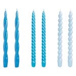 Long twist candles, set of 6, sky blue - light blue - vint.blue