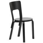 Chaises de salle à manger, Chaise Aalto 66, noir laqué, Noir