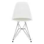 Dining chairs, Eames DSR chair, white - chrome - warm grey/ivory cushion, White