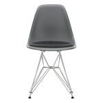 Dining chairs, Eames DSR chair, granite grey - chrome - dark grey cushion, Grey