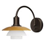Louis Poulsen PH 2/2 seinävalaisin, seinäkytkentä, Centenary, aged brass-amber-opal white