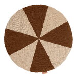 Arch embroided cushion, round,  dark brick - offwhite