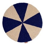 Arch embroided cushion, round, bright blue - offwhite