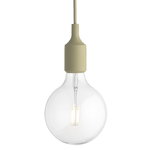 Pendant lamps, E27 LED socket lamp, beige green, without canopy, Green