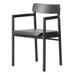 Dining chairs, Post armchair, black lacquered oak - black leather, Black