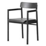 Chaises de salle à manger, Fauteuil Post, chêne laqué noir - cuir noir, Noir