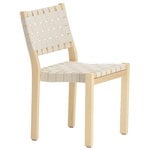 Esszimmerstühle, Aalto Stuhl 611, Birke/naturfarben-weißes Gurtband, Natur