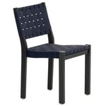Dining chairs, Aalto chair 611, black - black/blue webbing, Black