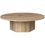 GUBI Epic coffee table, round, 110 cm, warm taupe travertine