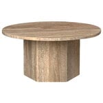 GUBI Epic coffee table, round, 80 cm, warm taupe travertine