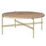Tavoli da salotto, Tavolino TS, 80 cm, ottone - travertino grigio marrone, Grigio