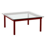 Tavolino Kofi 80 x 80 cm, rovere laccato rosso - vetro trasparen