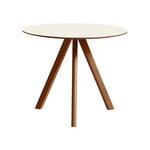 Tables de salle à manger, Table ronde CPH20, 90 cm, noyer laqué - linoléum blanc cassé, Blanc
