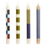 Candele, Candele Pattern, set da 4, bianco natur. - verde militare - blu, Multicolore