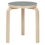 Aalto stool 60, ash grey linoleum - birch
