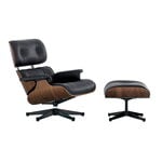 Sessel, Eames Lounge Chair&Ottoman, neue Größe, Walnuss - Leder schwarz, Schwarz