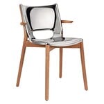 Dining chairs, Poêle arm chair, brown beech - mirror polished steel, Brown