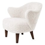 Fauteuils, Fauteuil lounge Ingeborg, peau de mouton Offwhite - chêne fumé, Blanc