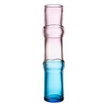 Art glass, Bamboo vase,  90 x 450 mm,  pink - clear - sky blue, Transparent