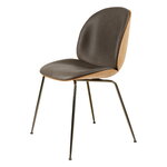 Dining chairs, Beetle chair, black chrome - oak - grey leather Soft, Gray