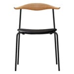 Dining chairs, CH88P chair, black steel - black leather - oiled oak, Black