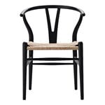 Esszimmerstühle, CH24 Wishbone Stuhl, Eiche schwarz - Naturkordel, Schwarz