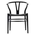 Chaises de salle à manger, Chaise CH24 Wishbone, hêtre noir - corde noire, Noir