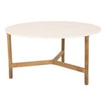 Tables de jardin, Table basse Twist, diamètre 90 cm, teck - aspect travertin, Blanc
