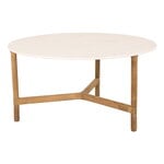 Terrassentische, Twist Couchtisch, Durchmesser: 90 cm, Teakholz – Travertin-Optik, Weiß