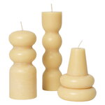 Torno candles, set of 3, pale yellow