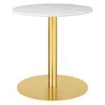 Coffee tables, GUBI 1.0 lounge table, round 60 cm, brass - white marble, White